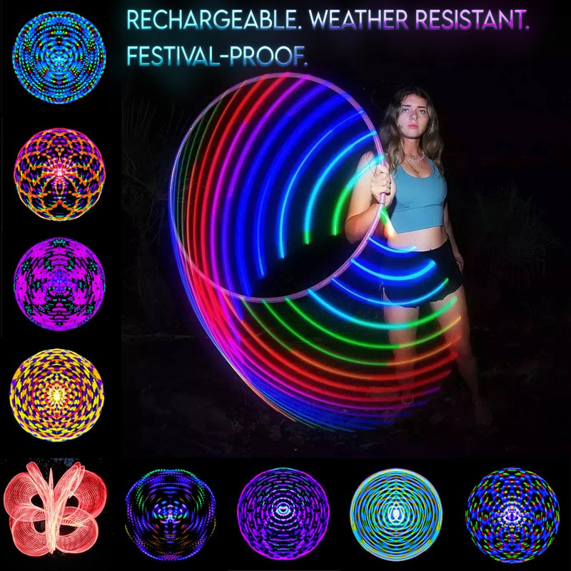 UltraPoi UltraHoop Shuffle LED Hoop â€“ 30â€ OD x 5/8" HDPE â€“ Smart Auto Color Changing LEDs w/ 100+ Light Patterns â€“ Rechargeable, Collapsible, Beginner to Advanced Glow Flow Toys Hoola Hoops for Raves - Image 2